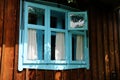 Old-fashioned window in blue frames