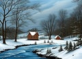 Old-fashioned winter rural scene