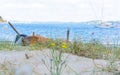 Old-fashioned wooden clinker dinghy pulled on beach Royalty Free Stock Photo