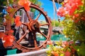 old-fashioned wooden shipwheel engrossed in coral Royalty Free Stock Photo