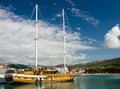 Old fashioned yacht sunny evening Royalty Free Stock Photo