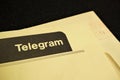 Old fashioned yellow envelope of Telegram and four cent stamp Royalty Free Stock Photo