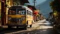 Old fashioned yellow school bus driving through the Cuban countryside generated by AI