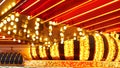 Old fasioned electric lamps blinking and glowing at night. Abstract close up of retro casino decoration shimmering in Las Vegas,