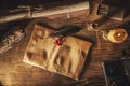 Old feather, envelope and sealing wax