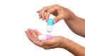 Old female hand holding two big capsule medicine Royalty Free Stock Photo