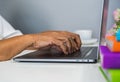 Old female hands typing on laptop keyboard Royalty Free Stock Photo