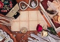 Old female jewelry, bag Royalty Free Stock Photo