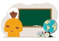 Old female teacher near the blackboard. The concept of education, teaching, teacher's day. Royalty Free Stock Photo