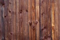 Old fence made of wooden planks, in the style of rustic, grunge, old fashion, worn red-brown color with nails and smudges Royalty Free Stock Photo