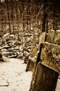 Old Fence Post with Bridge in Background Royalty Free Stock Photo