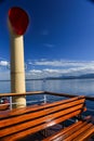 Old ferry crossing the Chiemsee lake, Bavaria, Germany