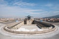 Old Fiat Factory in Turin Italy, built in the 1920s. On the roof the original test track still exists and is open to the public. Royalty Free Stock Photo