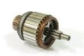 Old field coil starter motor on white background, isolated, Car maintenance service