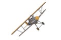 Old fighter biplane in flight. 3D rendering illustration isolated on empty background Royalty Free Stock Photo