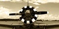 Old fighter plane engine sepia