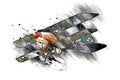 Old fighter plane isolated on white background art vintage retro illustration Royalty Free Stock Photo