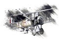 Old fighter plane isolated on white background art vintage retro illustration Royalty Free Stock Photo