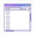 Old file explorer in retro style with gradient and folders. Royalty Free Stock Photo