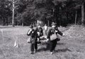 An old film photo of the training of sanitary squads in 1989 to provide first aid and evacuation from the lesion in the village of