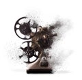 Old film projector exploding Royalty Free Stock Photo
