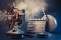 Old film projector and movie objects Royalty Free Stock Photo