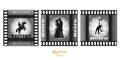 Old film strip .Silhouette of a couple in love .Man and woman kiss .Retro movie Hollywood .Vector illustration .