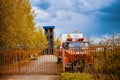 An old fire engine at an abandoned station in autumn Royalty Free Stock Photo