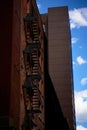 Old fire escape on an old brick wall. American vintage style Royalty Free Stock Photo