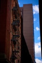 Old fire escape on an old brick wall. American vintage style Royalty Free Stock Photo