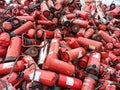 Old fire extinguishers are collected for recycling and disposal Royalty Free Stock Photo