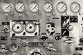 Closeup of an old instrument panel of a fire truck pump Royalty Free Stock Photo