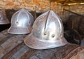 Old firefighter's metallic helmet