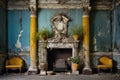 an old fireplace flanked by marble roman columns Royalty Free Stock Photo