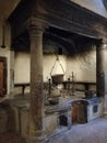 The old fireplace of the friars& x27; kitchen in the Badia a Passignano abbey Chianti Tuscany Italy
