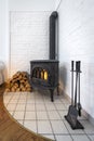 Old fireplace in modern interior Royalty Free Stock Photo