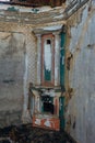 Old fireplace at ruined abandoned mansion Royalty Free Stock Photo