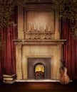 Old fireplace with a violin Royalty Free Stock Photo
