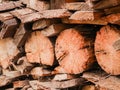 Old firewood, stacked in a pile. Wood texture Royalty Free Stock Photo