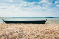 Old fisherman boat at sunrise time on the beach