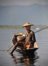 An old fisherman on inle lake,myanmar Royalty Free Stock Photo