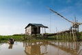 Old fisherman's house and wooden boat beside the lake Royalty Free Stock Photo