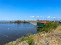 Old fisherman`s hut with wooden pier in Comacchio Italy Royalty Free Stock Photo