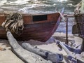 Old fisherman`s boat moored at the beach Royalty Free Stock Photo