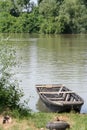 Wooden boat moored on the coast Royalty Free Stock Photo