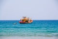 Old fishing boat in Cambodia with blue sky Royalty Free Stock Photo