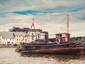 Old fishing boat in Galway city, river Corrib. Royalty Free Stock Photo