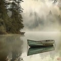 Old fishing boat in lake at fog Royalty Free Stock Photo