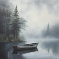 Old fishing boat in lake at fog Royalty Free Stock Photo