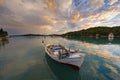 Old fishing boat in a quiet creek at Porto-Heli, Greece. Royalty Free Stock Photo